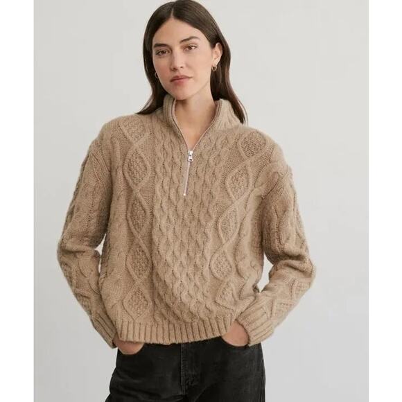 Jenni Kayne Alpaca Wool Cable Knit Half Zip Mock Neck Sweater Relaxed Fit Small - Picture 1 of 11